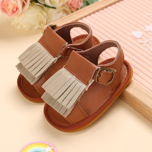 

Baby Boy Fringe Decor Velcro Strap Sandals, Brown