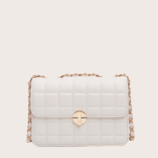 

Quilted Flap Chain Bag, White