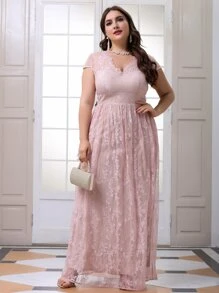 SHEIN Belle Vestidos Tallas Grandes Liso Glamour - Rosa Pálido - Ver 1