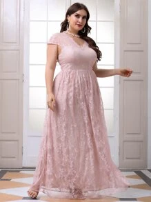 SHEIN Belle Vestidos Tallas Grandes Liso Glamour - Rosa Pálido - Ver 4