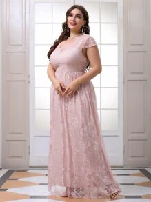 SHEIN Belle Vestidos Tallas Grandes Liso Glamour - Rosa Pálido - Ver 6