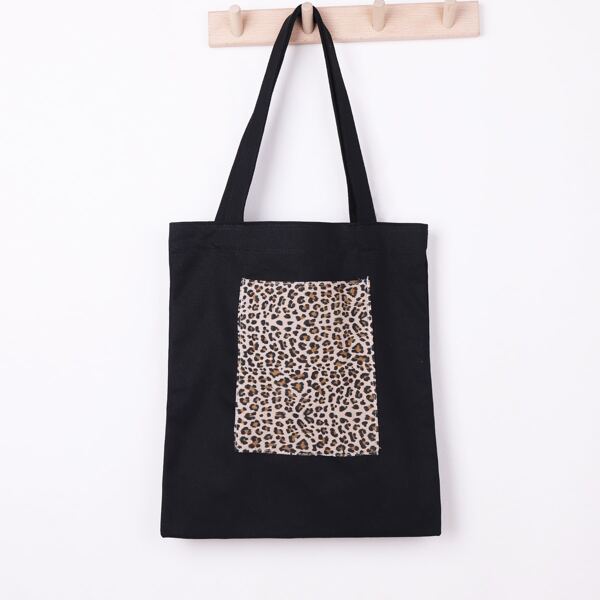 

Leopard Panel Tote Bag, Black