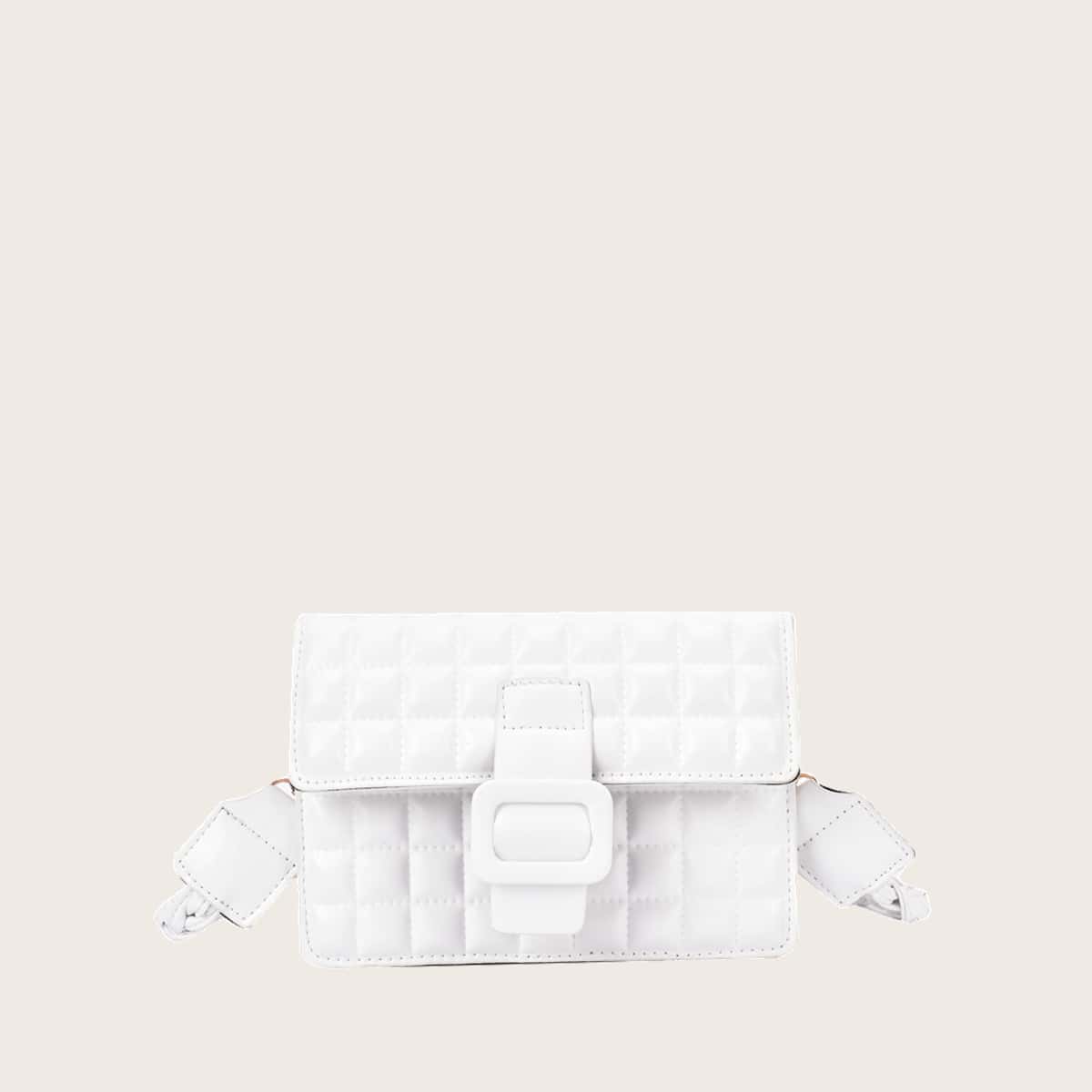 

Quilted Buckle Crossbody Bag, White