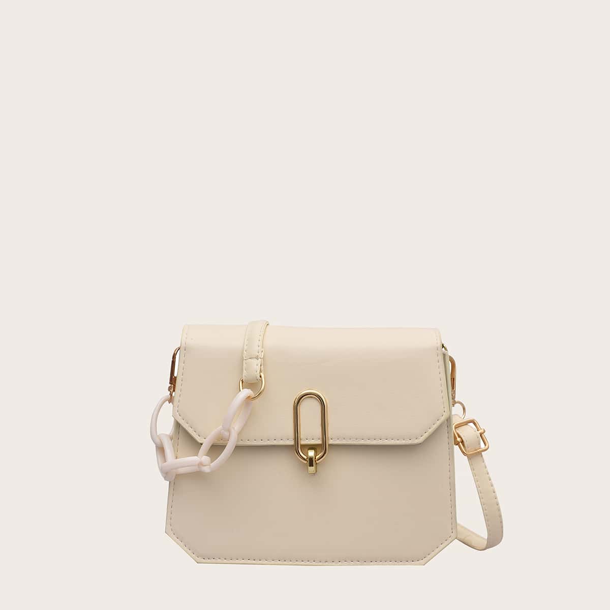 

Solid Flap Crossbody Bag, Beige
