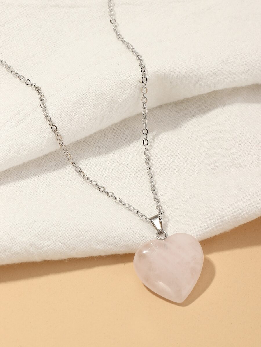 Heart Charm Necklace - Pink - View 1