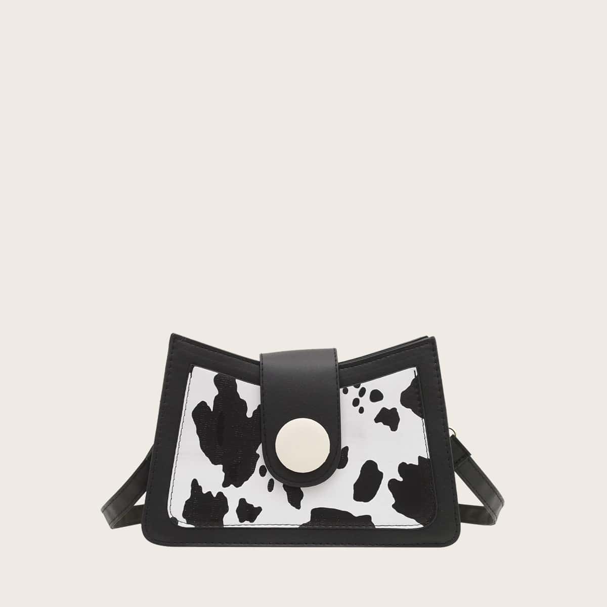 

Cow Print Crossbody Bag, Black and white