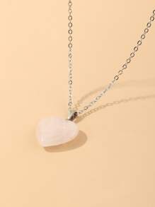 Heart Charm Necklace - Pink - View 3