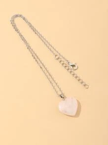 Heart Charm Necklace - Pink - View 4