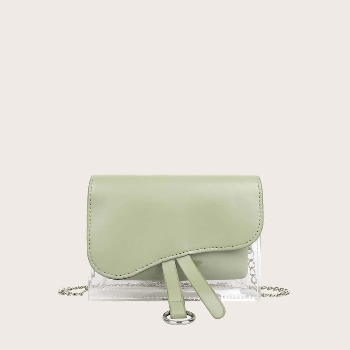 

Clear Chain Crossbody Bag, Green