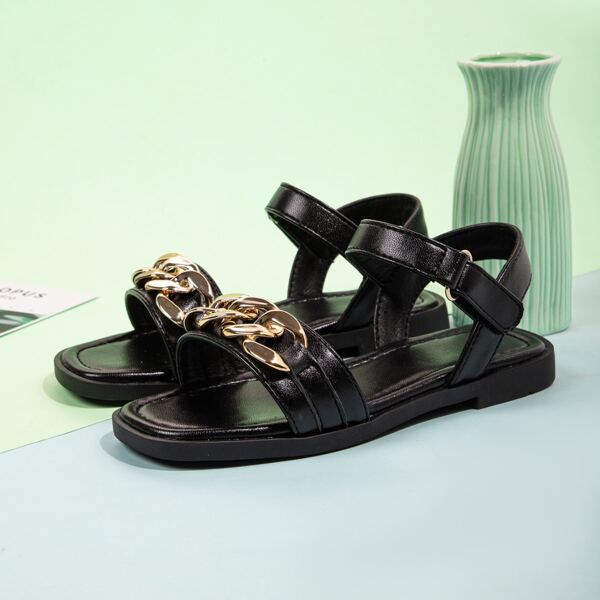 

Girls Chain Decor Sandals, Black