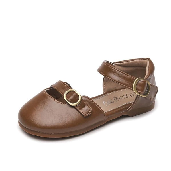 

Toddler Girls Buckle Decor Ankle Strap Flats, Brown
