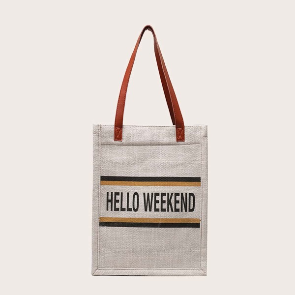 

Letter Graphic Tote Bag, Beige