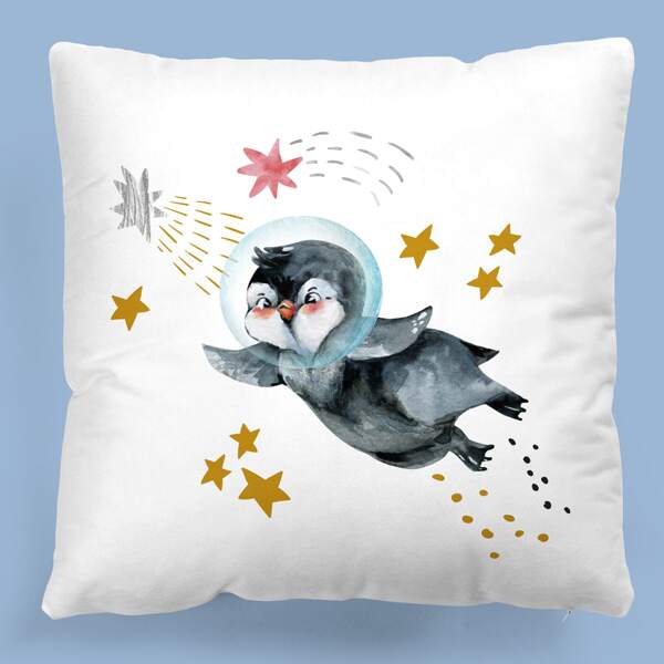 

Kids Penguin Print Cushion Cover Without Filler, Multicolor
