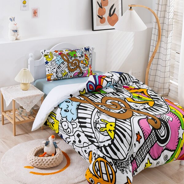 

Kids Cartoon Graphic Duvet Cover Set Without Filler, Multicolor