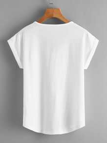 SHEIN LUNE Plus Button Detail V-Neck Tee - White - View 2