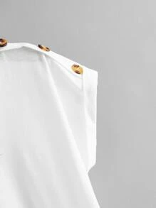 SHEIN LUNE Plus Button Detail V-Neck Tee - White - View 4