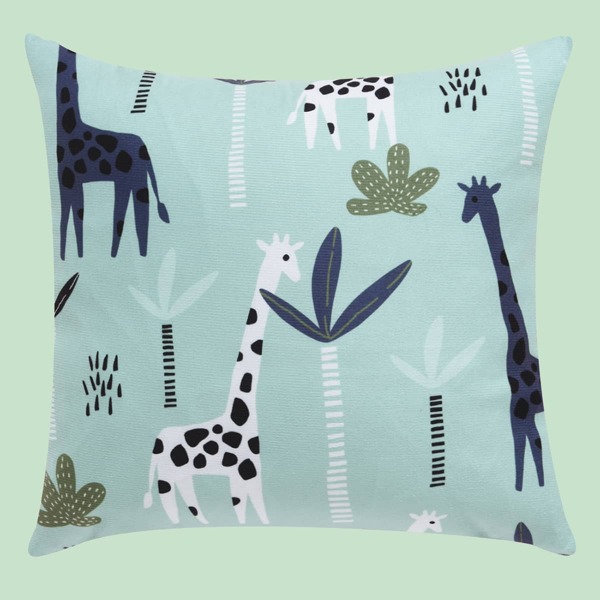 

Kids Giraffe Print Cushion Cover Without Filler, Baby blue
