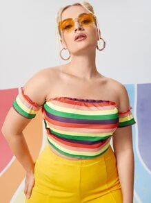 Plus Rainbow Stripe Bardot Top
