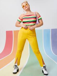 Plus Rainbow Stripe Bardot Top
