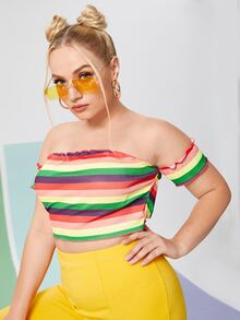 Plus Rainbow Stripe Bardot Top