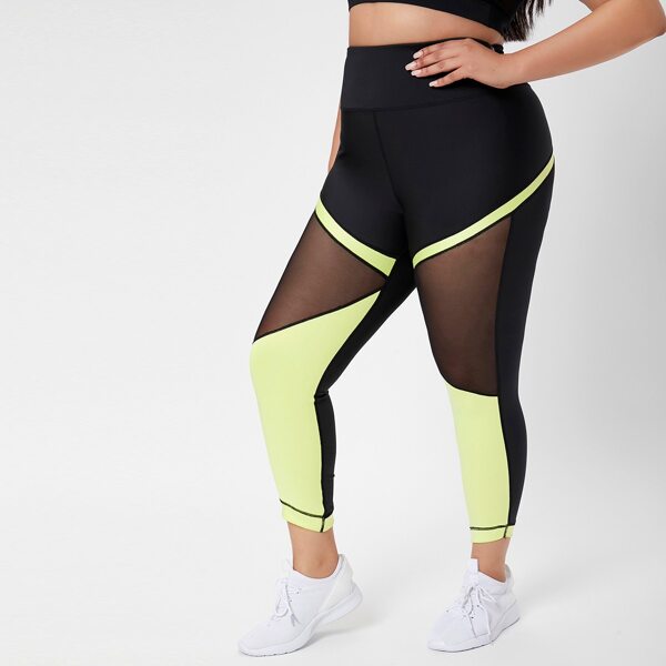 

Plus Contrast Mesh Colorblock Sports Leggings, Multicolor