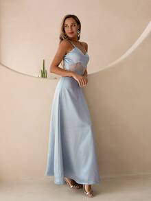 ANGEL FASHIONS Lace Up Backless Cami Dress - Dusty Blue - View 3