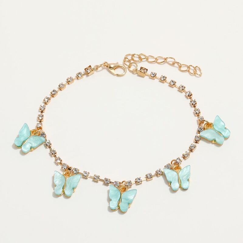 

Butterfly Rhinestone Anklet, Mint blue