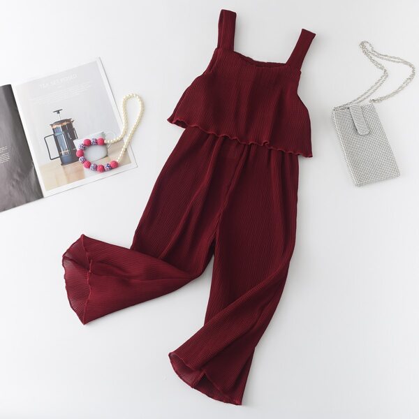 

Toddler Girls Rib-knit Lettuce Trim Jumpsuit, Burgundy