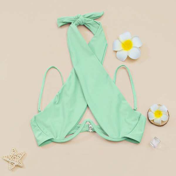

Cross Halter Underwire Bikini Top, Green