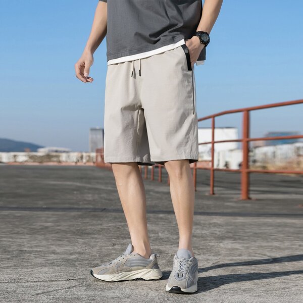 

Men Drawstring Waist Bermuda Shorts, Khaki