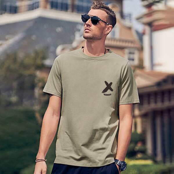 

Men Letter Graphic Tee, Khaki