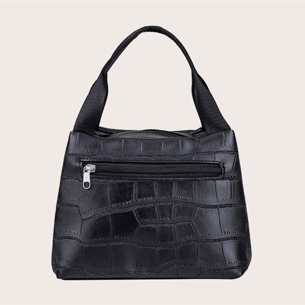 

Croc Embossed Satchel Bag, Black