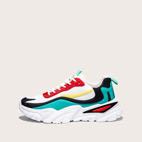 

Men Color Block Lace-up Front Chunky Sneakers, Multicolor