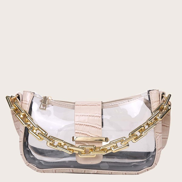 

Clear Chain Shoulder Bag, Khaki clear