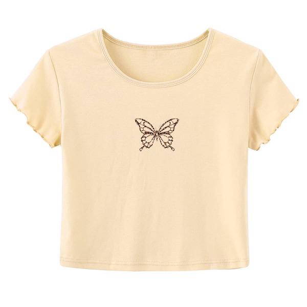

Butterfly Print Crop Tee, Apricot