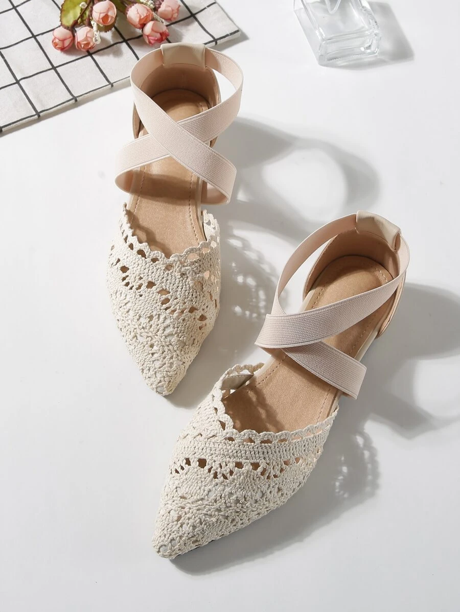 2025 Autumn Women Minimalist Cross Strap Lace Flats, Fashion Outdoor Flats,Ballet