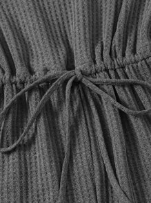 SHEIN LUNE Notched Neck Lettuce Trim Romper - Dark Grey - View 3