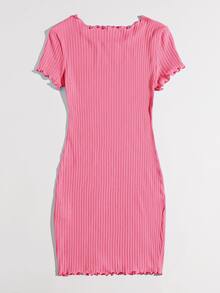 SHEIN EZwear Dress Lettuce Trim Plain Casual - Berwarna merah muda - View 2
