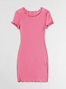 SHEIN EZwear Dress Lettuce Trim Plain Casual - Berwarna merah muda - View 3