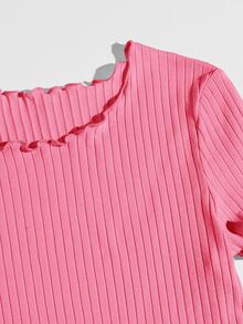 SHEIN EZwear Dress Lettuce Trim Plain Casual - Berwarna merah muda - View 5