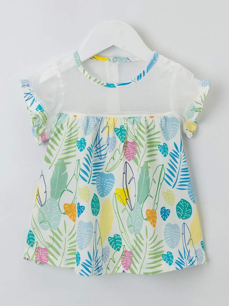 YINGZIFANG Young Girl Fresh Plant Pattern Round Neck Sleeveless Dress For Summer