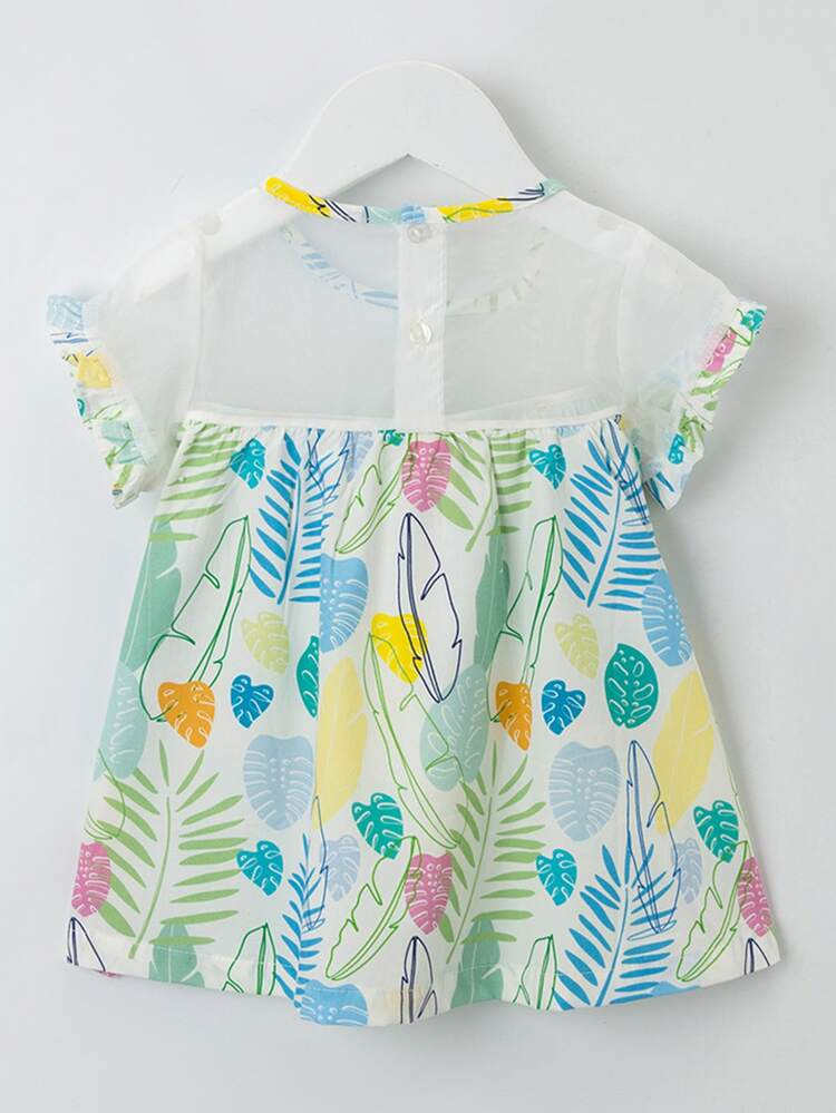 YINGZIFANG Young Girl Fresh Plant Pattern Round Neck Sleeveless Dress For Summer