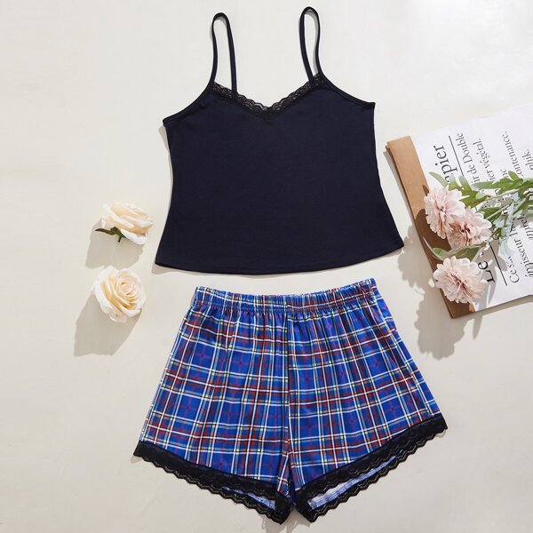 

Tartan Lace Trim PJ Set, Multicolor