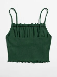 SHEIN EZwear Áo hai dây Xù nhỏ màu trơn Giải trí - Màu xanh lá cây đậm - Xem 2