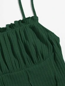 SHEIN EZwear Áo hai dây Xù nhỏ màu trơn Giải trí - Màu xanh lá cây đậm - Xem 4