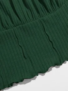 SHEIN EZwear Áo hai dây Xù nhỏ màu trơn Giải trí - Màu xanh lá cây đậm - Xem 5