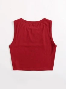 SHEIN EZwear Solid Crop Tank Top - Red - View 2