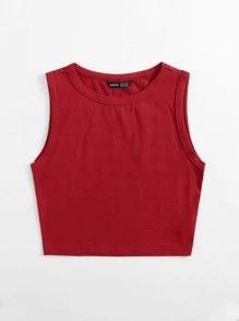 SHEIN EZwear Solid Crop Tank Top - Red - View 4