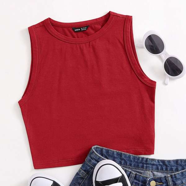 

Solid Crop Tank Top, Burgundy