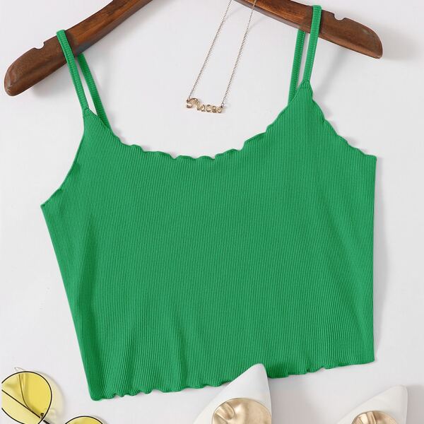 

Lettuce Trim Rib-knit Crop Cami Top, Green